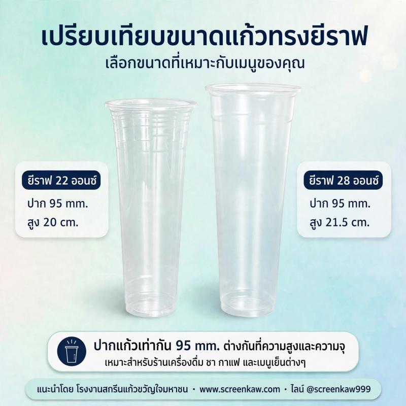 แก้วทรงยีราฟ เลือกไซซ์ไหนดี? เปรียบเทียบ 22 vs 28 ออนซ์ ปาก 95 mm แบบละเอียด[2026]