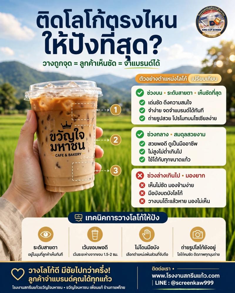 ติดโลโก้ตรงไหนให้ปังที่สุด? เทคนิคเลือกตำแหน่งสกรีนแก้วให้ลูกค้าจำแบรนด์ได้